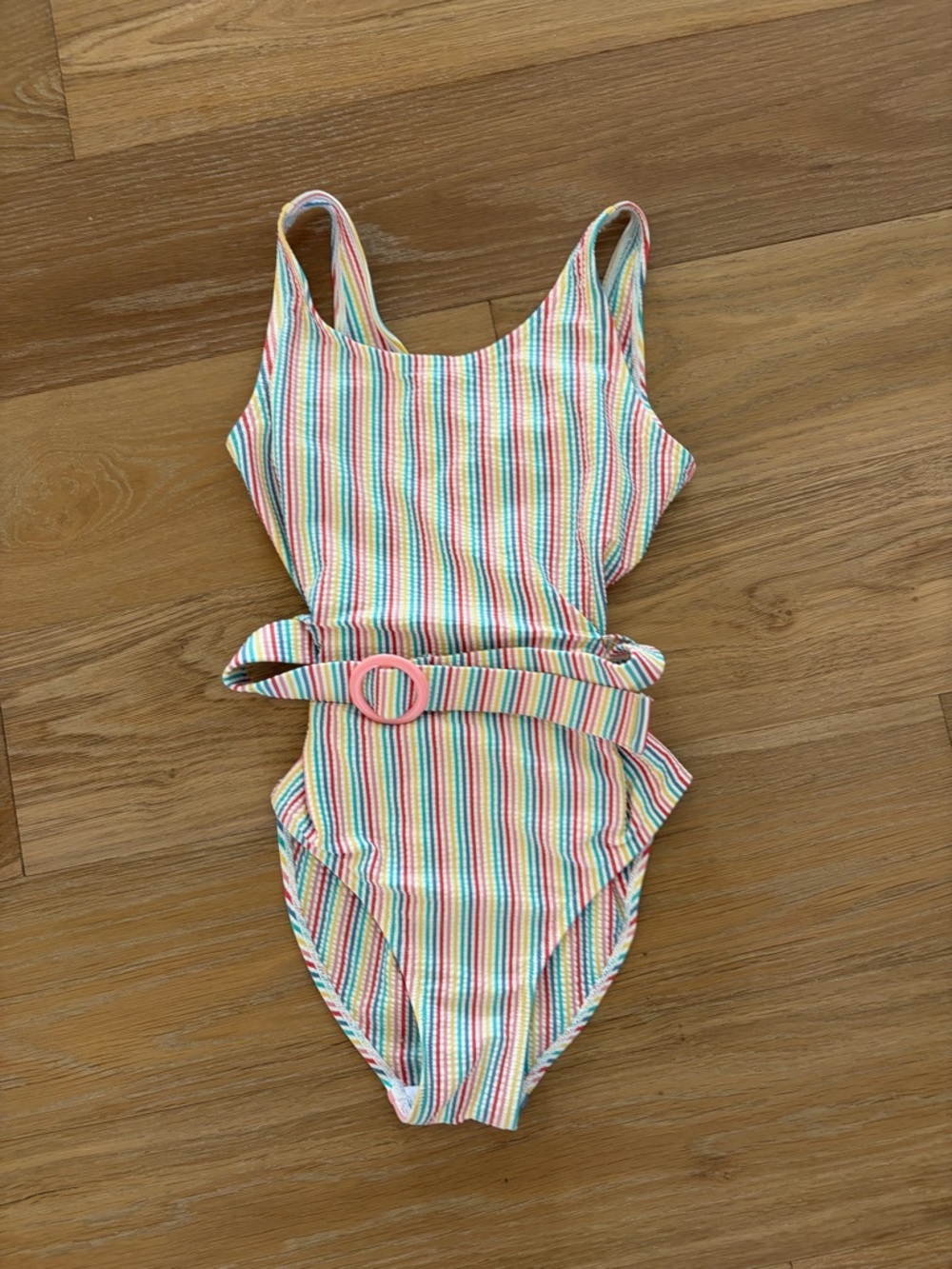 9-10 primark Pastel Rainbow Striped Kids One-Piece Swimsuit with Belt